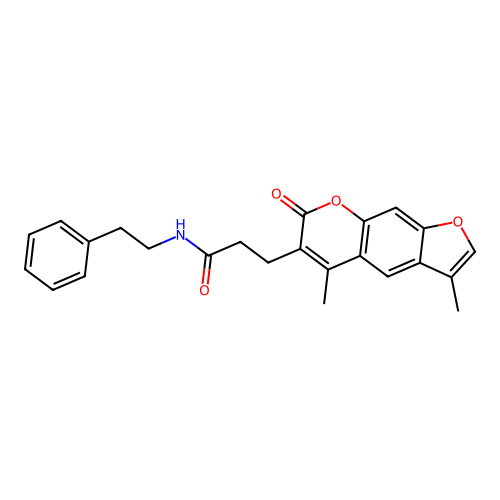 3-(3,5-dimethyl-7-oxo-7H-furo[3,2-g]chromen-6-yl)-N-(2-phenylethyl)propanamide structure