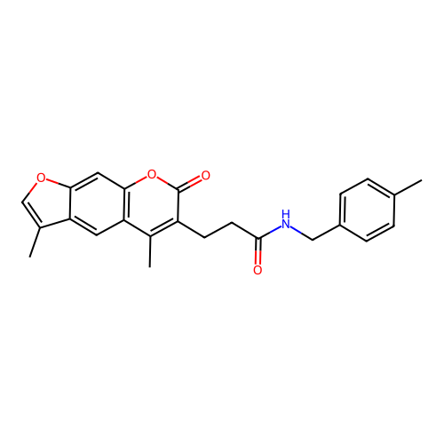 3-(3,5-dimethyl-7-oxo-7H-furo[3,2-g]chromen-6-yl)-N-(4-methylbenzyl)propanamide structure