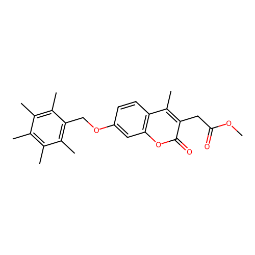 methyl {4-methyl-2-oxo-7-[(pentamethylbenzyl)oxy]-2H-chromen-3-yl}acetate structure