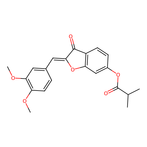 (Z)-2-(3,4-dimethoxybenzylidene)-3-oxo-2,3-dihydrobenzofuran-6-yl isobutyrate structure