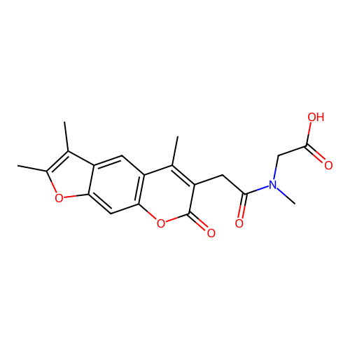 N-methyl-N-[(2,3,5-trimethyl-7-oxo-7H-furo[3,2-g]chromen-6-yl)acetyl]glycine structure
