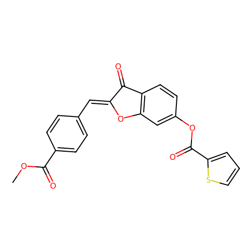 (Z)-2-(4-(methoxycarbonyl)benzylidene)-3-oxo-2,3-dihydrobenzofuran-6-yl thiophene-2-carboxylate structure
