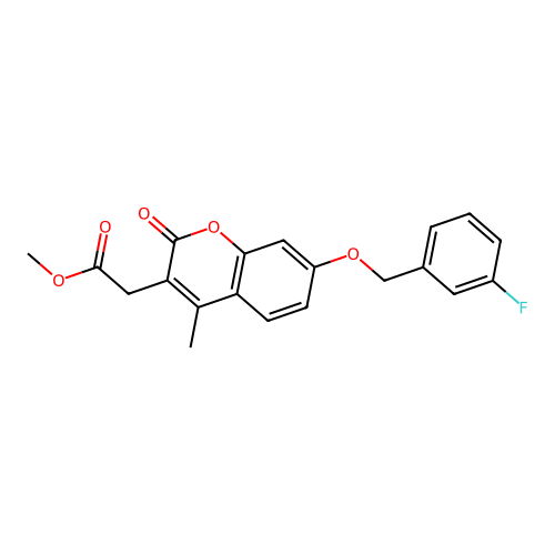methyl {7-[(3-fluorobenzyl)oxy]-4-methyl-2-oxo-2H-chromen-3-yl}acetate structure