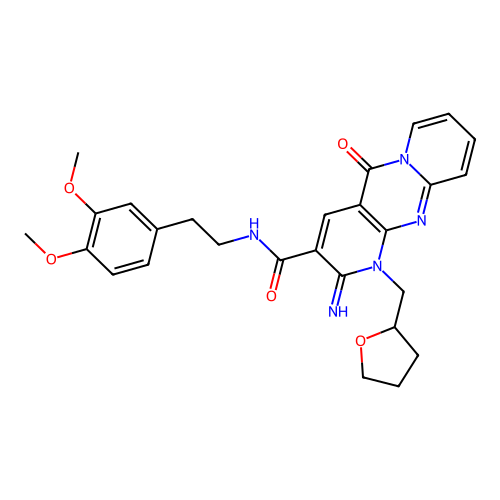 N-homoveratryl-2-imino-5-keto-1-(tetrahydrofurfuryl)dipyrido[1,2-d:3'',4''-f]pyrimidine-3-carboxamide structure