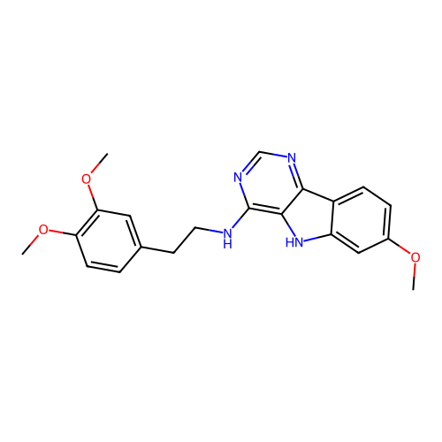N-[2-(3,4-dimethoxyphenyl)ethyl]-7-methoxy-5H-pyrimido[5,4-b]indol-4-amine structure