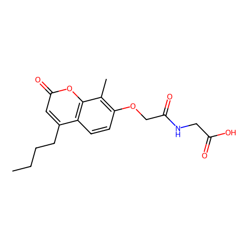 N-{[(4-butyl-8-methyl-2-oxo-2H-chromen-7-yl)oxy]acetyl}glycine structure