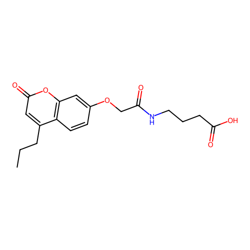 4-({[(2-oxo-4-propyl-2H-chromen-7-yl)oxy]acetyl}amino)butanoic acid structure