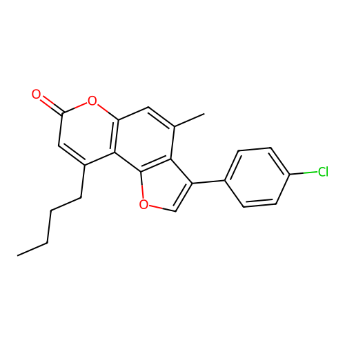 9-butyl-3-(4-chlorophenyl)-4-methyl-7H-furo[2,3-f]chromen-7-one structure