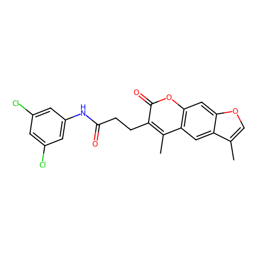 N-(3,5-dichlorophenyl)-3-(3,5-dimethyl-7-oxo-7H-furo[3,2-g]chromen-6-yl)propanamide structure