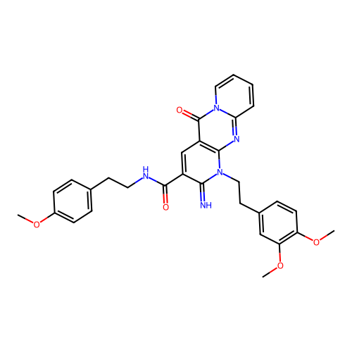 1-[2-(3,4-dimethoxyphenyl)ethyl]-2-imino-N-[2-(4-methoxyphenyl)ethyl]-5-oxo-1,5-dihydro-2H-dipyrido[1,2-a:2',3'-d]pyrimidine-3-carboxamide structure