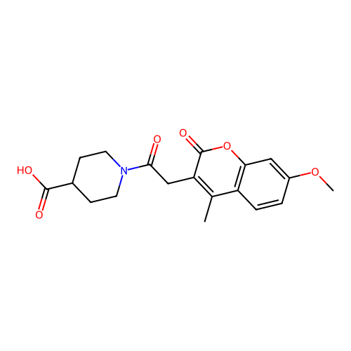 1-(2-(7-methoxy-4-methyl-2-oxo-2H-chromen-3-yl)acetyl)piperidine-4-carboxylic acid structure
