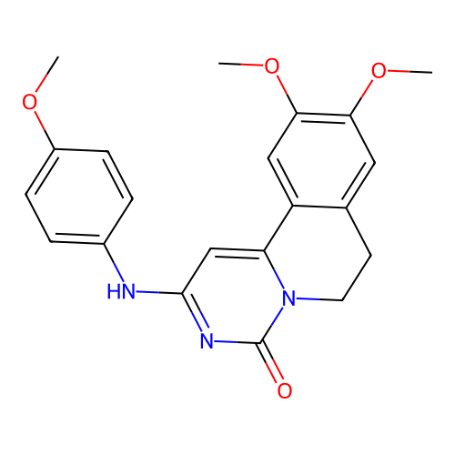9,10-dimethoxy-2-((4-methoxyphenyl)amino)-6,7-dihydro-4H-pyrimido[6,1-a]isoquinolin-4-one structure