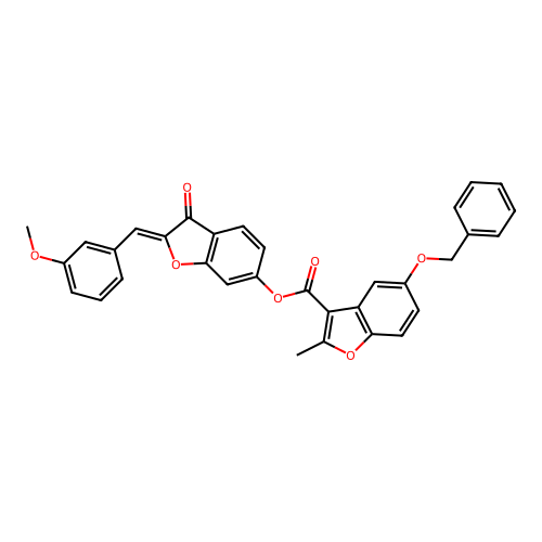 (2Z)-2-(3-methoxybenzylidene)-3-oxo-2,3-dihydro-1-benzofuran-6-yl 5-(benzyloxy)-2-methyl-1-benzofuran-3-carboxylate structure