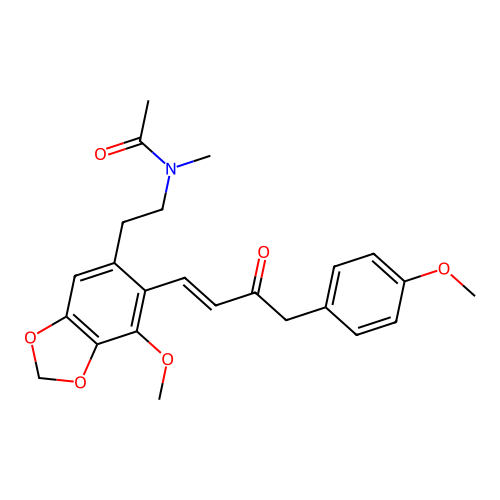 N-(2-(7-methoxy-6-(4-(4-methoxyphenyl)-3-oxobut-1-en-1-yl)benzo[d][1,3]dioxol-5-yl)ethyl)-N-methylacetamide structure