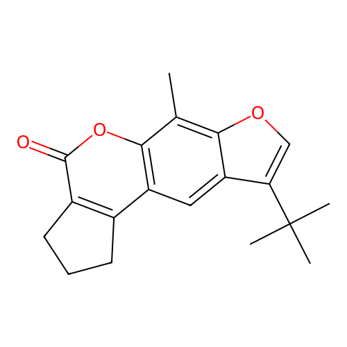 9-tert-butyl-6-methyl-2,3-dihydrocyclopenta[c]furo[3,2-g]chromen-4(1H)-one structure