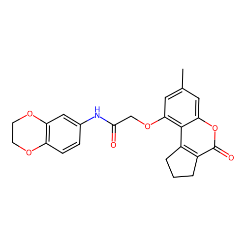 N-(2,3-dihydrobenzo[b][1,4]dioxin-6-yl)-2-((7-methyl-4-oxo-1,2,3,4-tetrahydrocyclopenta[c]chromen-9-yl)oxy)acetamide structure