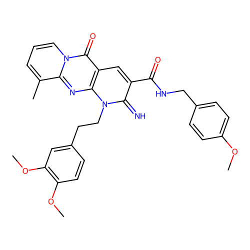 1-[2-(3,4-dimethoxyphenyl)ethyl]-2-imino-N-(4-methoxybenzyl)-10-methyl-5-oxo-1,5-dihydro-2H-dipyrido[1,2-a:2',3'-d]pyrimidine-3-carboxamide structure