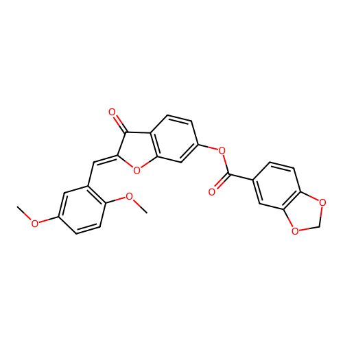 (Z)-2-(2,5-dimethoxybenzylidene)-3-oxo-2,3-dihydrobenzofuran-6-yl benzo[d][1,3]dioxole-5-carboxylate structure
