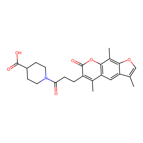 1-(3-(3,5,9-trimethyl-7-oxo-7H-furo[3,2-g]chromen-6-yl)propanoyl)piperidine-4-carboxylic acid structure