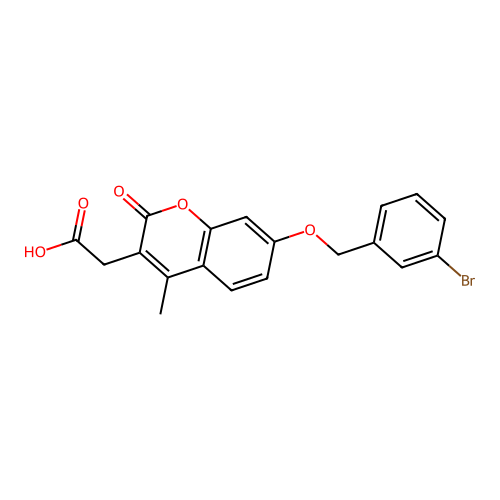 2-(7-((3-bromobenzyl)oxy)-4-methyl-2-oxo-2H-chromen-3-yl)acetic acid structure
