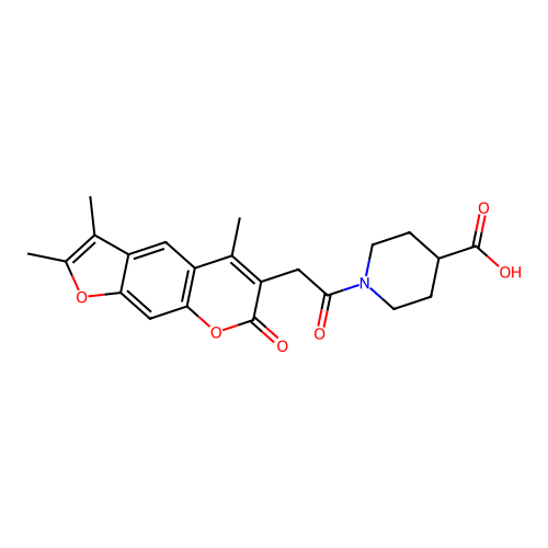 1-(2-(2,3,5-trimethyl-7-oxo-7H-furo[3,2-g]chromen-6-yl)acetyl)piperidine-4-carboxylic acid structure