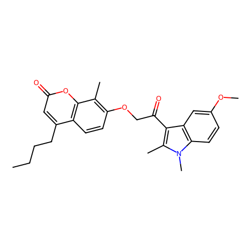 4-butyl-7-(2-(5-methoxy-1,2-dimethyl-1H-indol-3-yl)-2-oxoethoxy)-8-methyl-2H-chromen-2-one structure