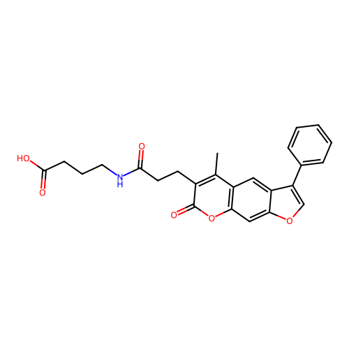 4-(3-(5-methyl-7-oxo-3-phenyl-7H-furo[3,2-g]chromen-6-yl)propanamido)butanoic acid structure