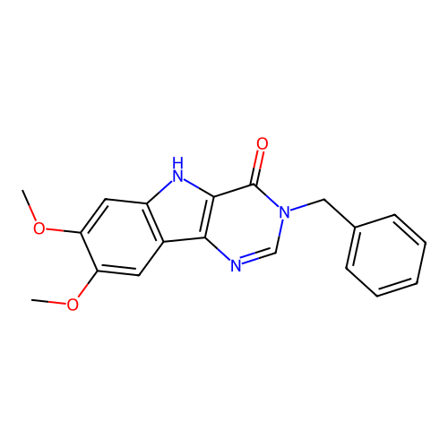 3-benzyl-7,8-dimethoxy-3H-pyrimido[5,4-b]indol-4(5H)-one structure