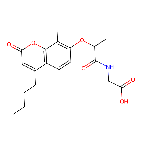 N-{2-[(4-butyl-8-methyl-2-oxo-2H-chromen-7-yl)oxy]propanoyl}glycine structure