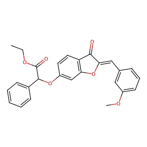 (Z)-ethyl 2-((2-(3-methoxybenzylidene)-3-oxo-2,3-dihydrobenzofuran-6-yl)oxy)-2-phenylacetate structure