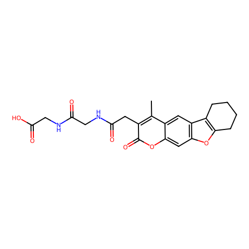 2-(2-(2-(4-methyl-2-oxo-6,7,8,9-tetrahydro-2H-benzofuro[3,2-g]chromen-3-yl)acetamido)acetamido)acetic acid structure