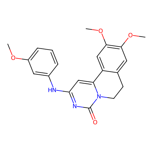 9,10-dimethoxy-2-((3-methoxyphenyl)amino)-6,7-dihydro-4H-pyrimido[6,1-a]isoquinolin-4-one structure
