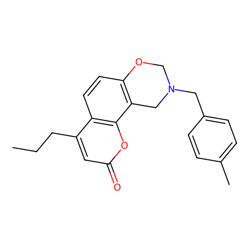 9-(4-methylbenzyl)-4-propyl-9,10-dihydro-2H,8H-chromeno[8,7-e][1,3]oxazin-2-one structure