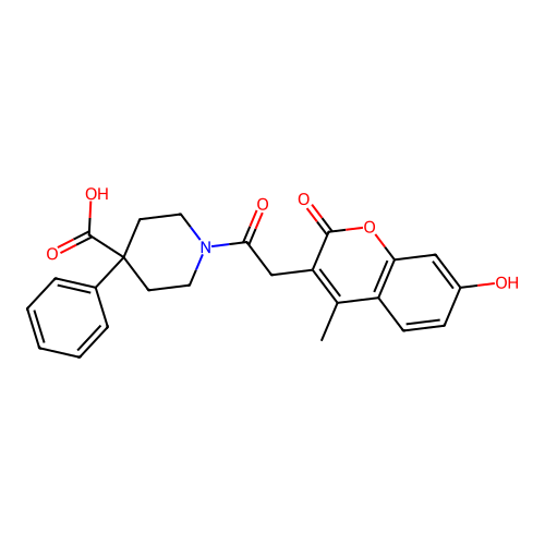 1-(2-(7-hydroxy-4-methyl-2-oxo-2H-chromen-3-yl)acetyl)-4-phenylpiperidine-4-carboxylic acid structure