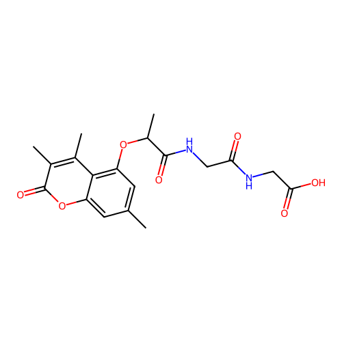 N-{2-[(3,4,7-trimethyl-2-oxo-2H-chromen-5-yl)oxy]propanoyl}glycylglycine structure