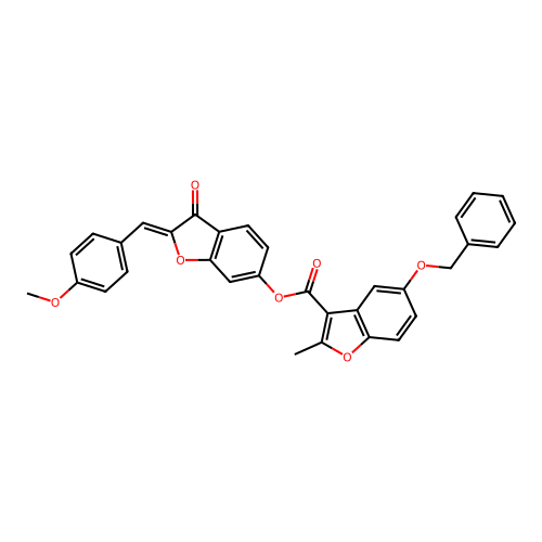 (2Z)-2-(4-methoxybenzylidene)-3-oxo-2,3-dihydro-1-benzofuran-6-yl 5-(benzyloxy)-2-methyl-1-benzofuran-3-carboxylate structure