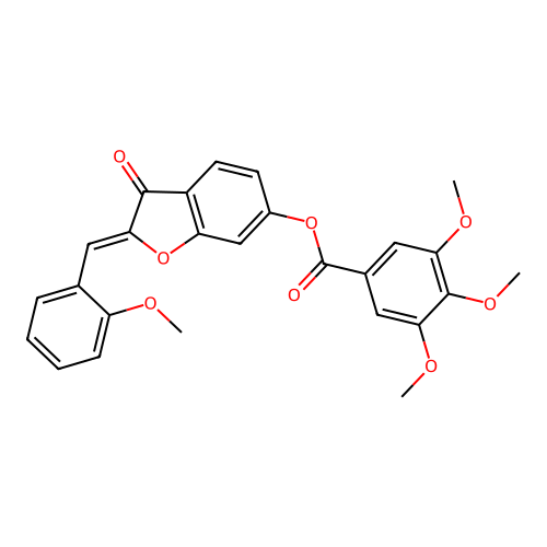 (Z)-2-(2-methoxybenzylidene)-3-oxo-2,3-dihydrobenzofuran-6-yl 3,4,5-trimethoxybenzoate structure