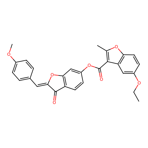 (2Z)-2-(4-methoxybenzylidene)-3-oxo-2,3-dihydro-1-benzofuran-6-yl 5-ethoxy-2-methyl-1-benzofuran-3-carboxylate structure