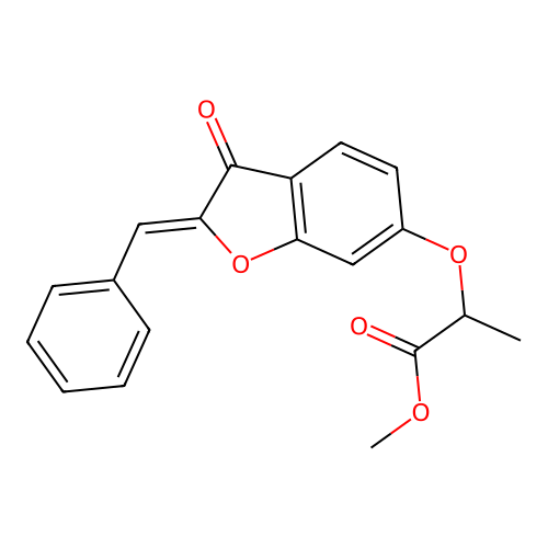 (Z)-methyl 2-((2-benzylidene-3-oxo-2,3-dihydrobenzofuran-6-yl)oxy)propanoate structure