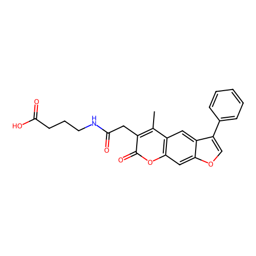 4-(2-(5-methyl-7-oxo-3-phenyl-7H-furo[3,2-g]chromen-6-yl)acetamido)butanoic acid structure