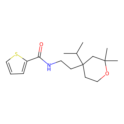 N-[2-(2,2-dimethyl-4-propan-2-yloxan-4-yl)ethyl]thiophene-2-carboxamide structure