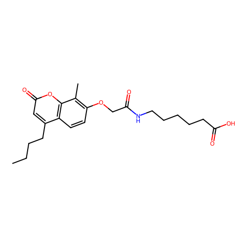 6-({[(4-butyl-8-methyl-2-oxo-2H-chromen-7-yl)oxy]acetyl}amino)hexanoic acid structure