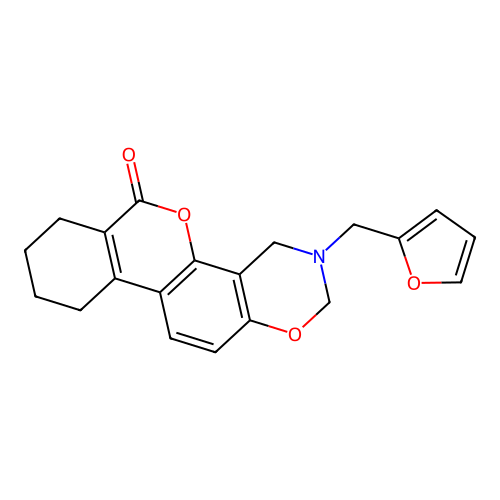 3-(2-furylmethyl)-3,4,7,8,9,10-hexahydro-2H,6H-benzo[3,4]chromeno[8,7-e][1,3]oxazin-6-one structure