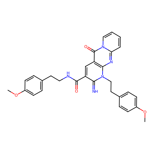 2-imino-N,1-bis[2-(4-methoxyphenyl)ethyl]-5-oxo-1,5-dihydro-2H-dipyrido[1,2-a:2',3'-d]pyrimidine-3-carboxamide structure