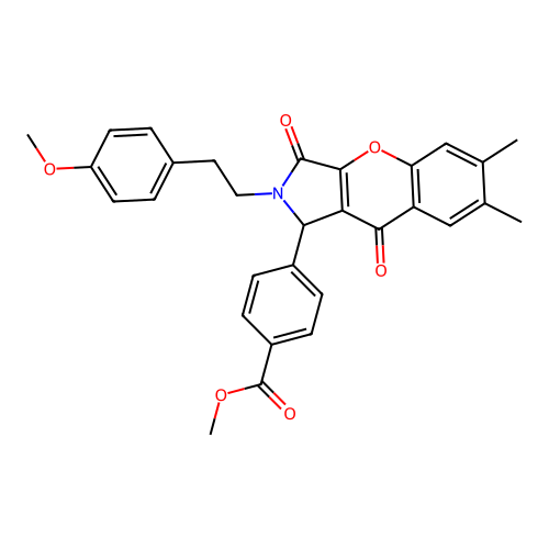 methyl 4-(2-(4-methoxyphenethyl)-6,7-dimethyl-3,9-dioxo-1,2,3,9-tetrahydrochromeno[2,3-c]pyrrol-1-yl)benzoate structure