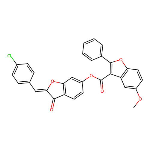 (2Z)-2-(4-chlorobenzylidene)-3-oxo-2,3-dihydro-1-benzofuran-6-yl 5-methoxy-2-phenyl-1-benzofuran-3-carboxylate structure