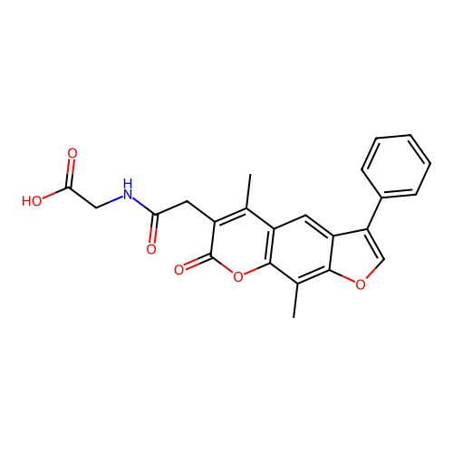 2-(2-(5,9-dimethyl-7-oxo-3-phenyl-7H-furo[3,2-g]chromen-6-yl)acetamido)acetic acid structure