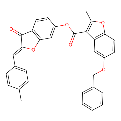 (2Z)-2-(4-methylbenzylidene)-3-oxo-2,3-dihydro-1-benzofuran-6-yl 5-(benzyloxy)-2-methyl-1-benzofuran-3-carboxylate structure