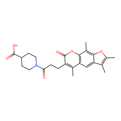 1-(3-(2,3,5,9-tetramethyl-7-oxo-7H-furo[3,2-g]chromen-6-yl)propanoyl)piperidine-4-carboxylic acid structure