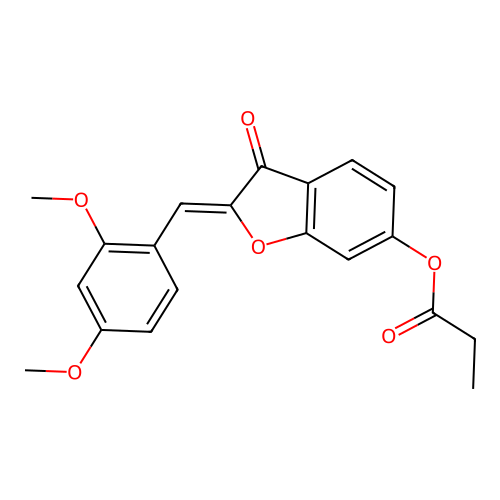 (Z)-2-(2,4-dimethoxybenzylidene)-3-oxo-2,3-dihydrobenzofuran-6-yl propionate structure